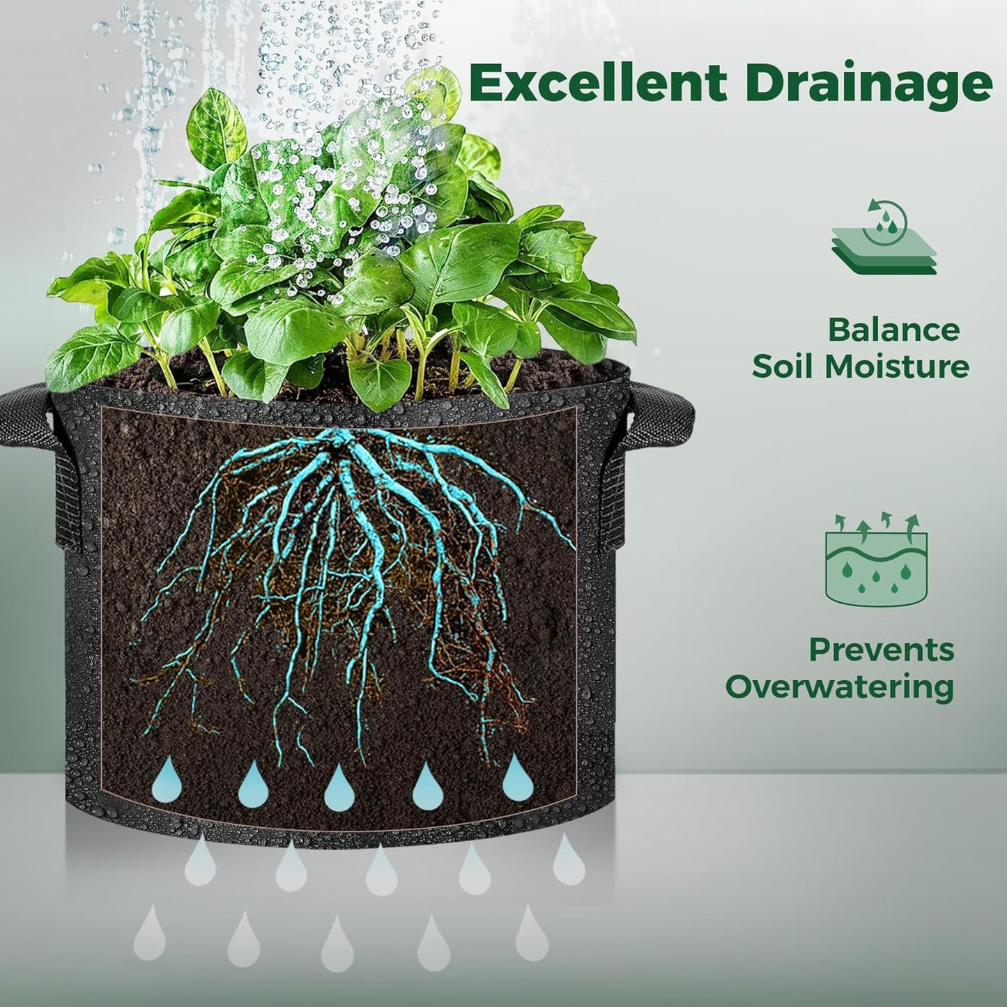 Grow Bags 3 Gallon 5 Pack, Fabric Pots for Outdoor Garden Plants | Vegetable Planter Container, Nursery Herbs, Breathable Aeration Nonwoven, Sturdy Handles