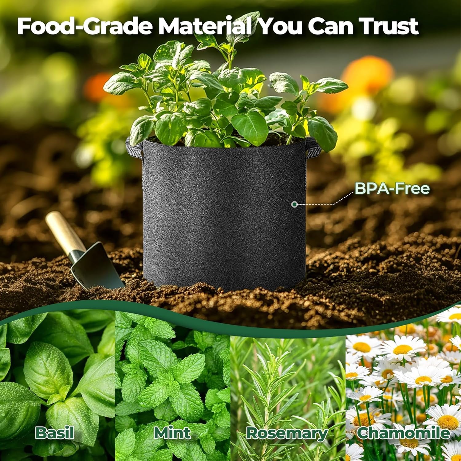 Grow Bags 3 Gallon 5 Pack, Fabric Pots for Outdoor Garden Plants | Vegetable Planter Container, Nursery Herbs, Breathable Aeration Nonwoven, Sturdy Handles