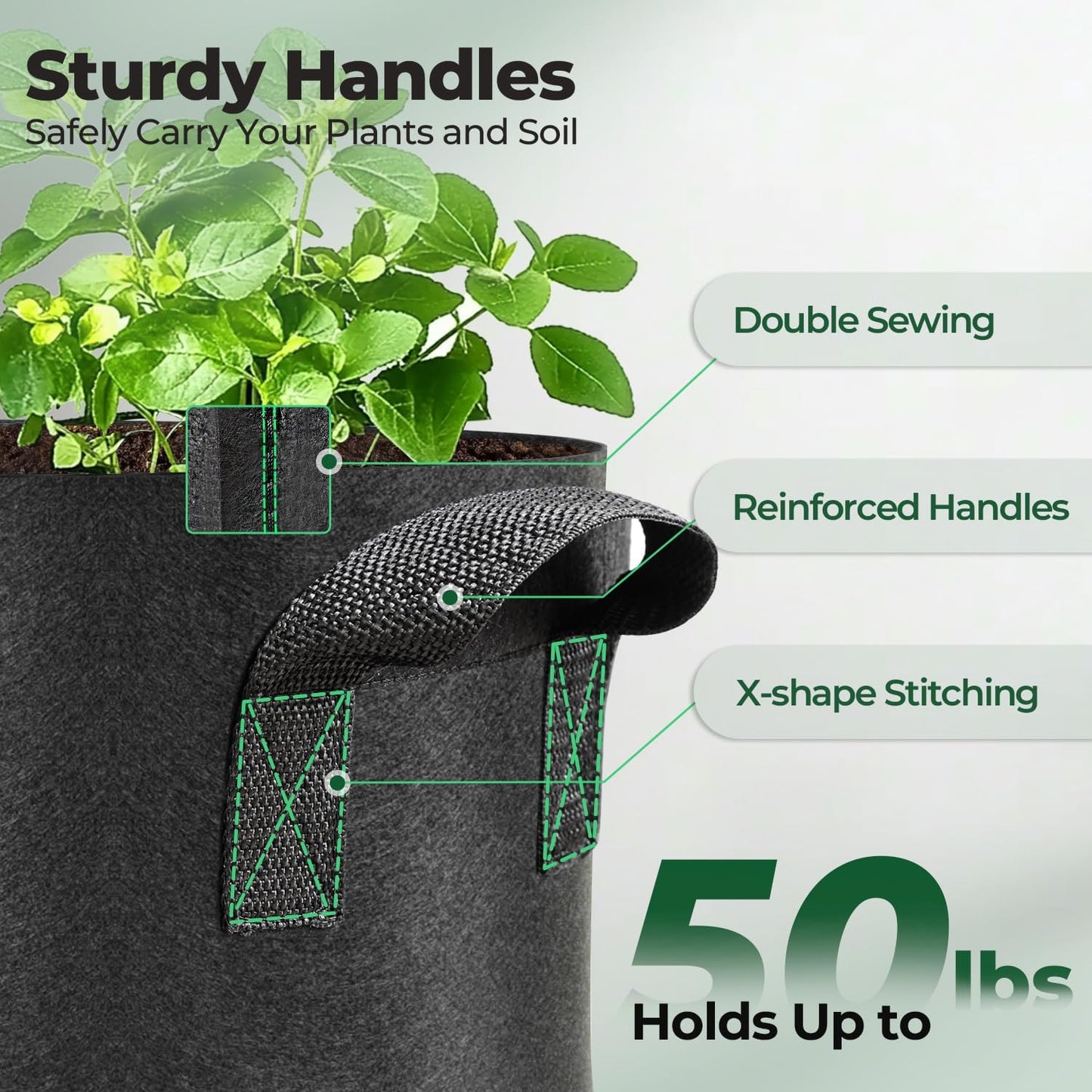Grow Bags 3 Gallon 5 Pack, Fabric Pots for Outdoor Garden Plants | Vegetable Planter Container, Nursery Herbs, Breathable Aeration Nonwoven, Sturdy Handles