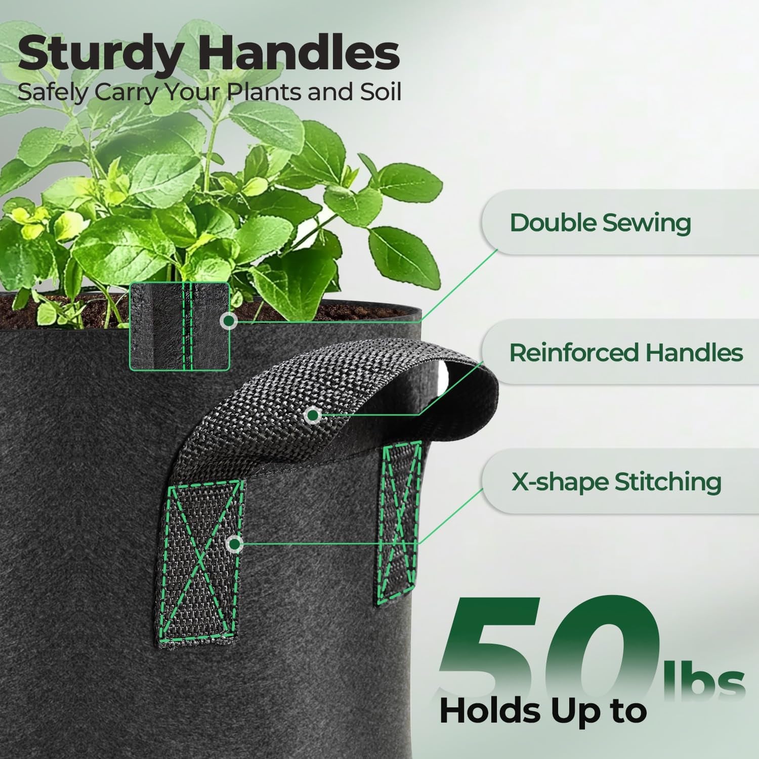 Grow Bags 3 Gallon 5 Pack, Fabric Pots for Outdoor Garden Plants | Vegetable Planter Container, Nursery Herbs, Breathable Aeration Nonwoven, Sturdy Handles