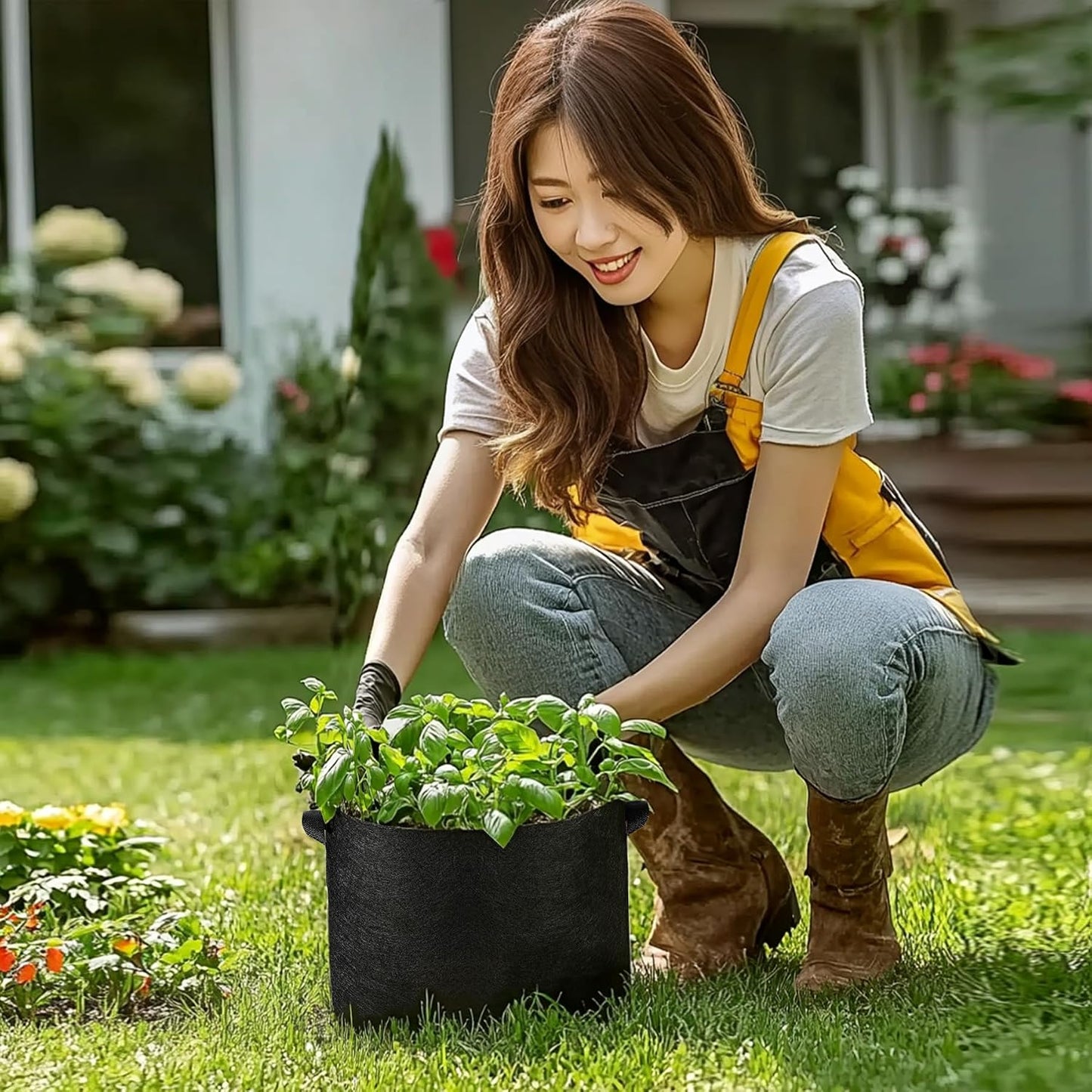 Grow Bags 3 Gallon 5 Pack, Fabric Pots for Outdoor Garden Plants | Vegetable Planter Container, Nursery Herbs, Breathable Aeration Nonwoven, Sturdy Handles