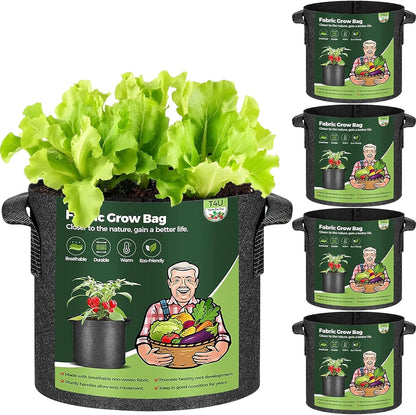 Grow Bags 3 Gallon 5 Pack, Fabric Pots for Outdoor Garden Plants | Vegetable Planter Container, Nursery Herbs, Breathable Aeration Nonwoven, Sturdy Handles
