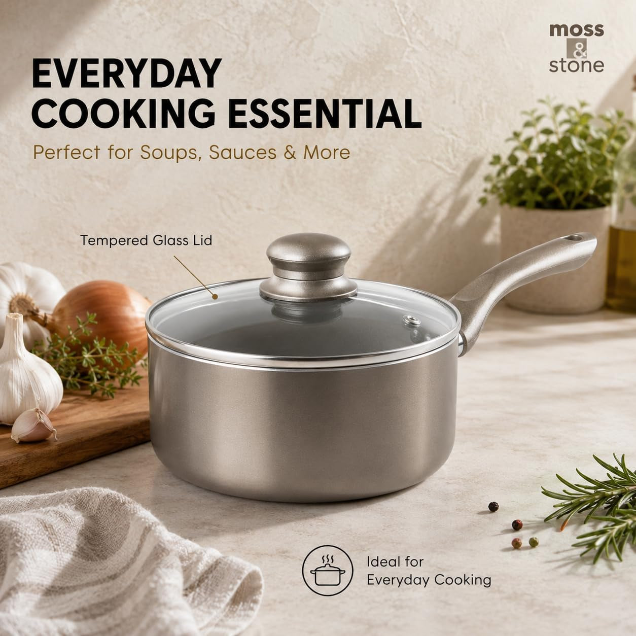 6 Pcs Dark Grey Nonstick Cookware Set, Pots and Pans Set Non Stick with Glass Lid, Induction Cookware, Stay-Cool Handle PTFE/PFOA Kitchen Pots 6-Piece with Frying Pans & Saucepan