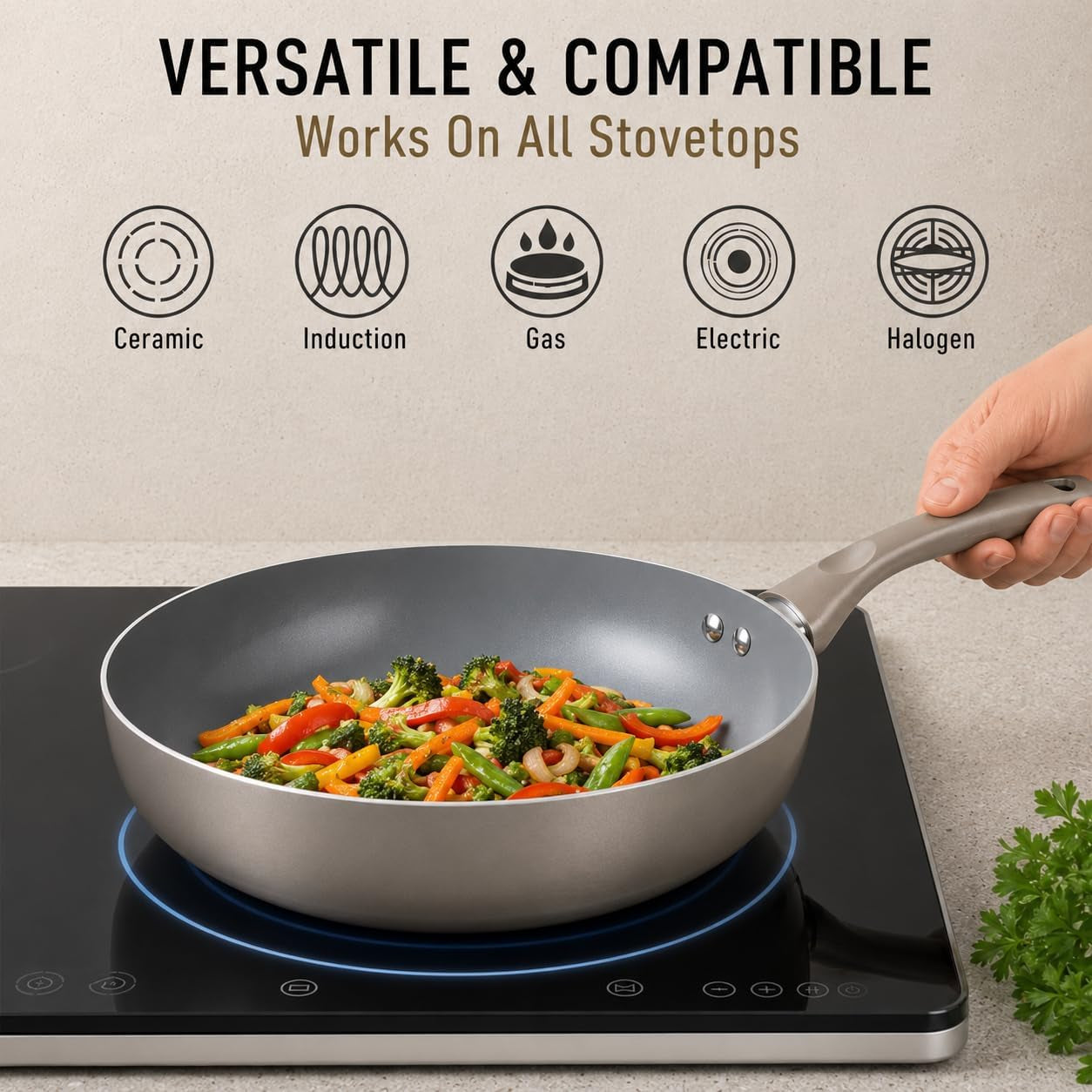 6 Pcs Dark Grey Nonstick Cookware Set, Pots and Pans Set Non Stick with Glass Lid, Induction Cookware, Stay-Cool Handle PTFE/PFOA Kitchen Pots 6-Piece with Frying Pans & Saucepan