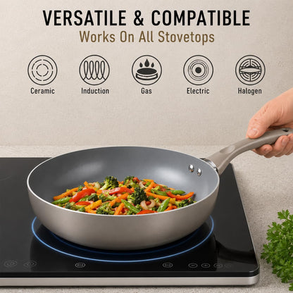 6 Pcs Dark Grey Nonstick Cookware Set, Pots and Pans Set Non Stick with Glass Lid, Induction Cookware, Stay-Cool Handle PTFE/PFOA Kitchen Pots 6-Piece with Frying Pans & Saucepan
